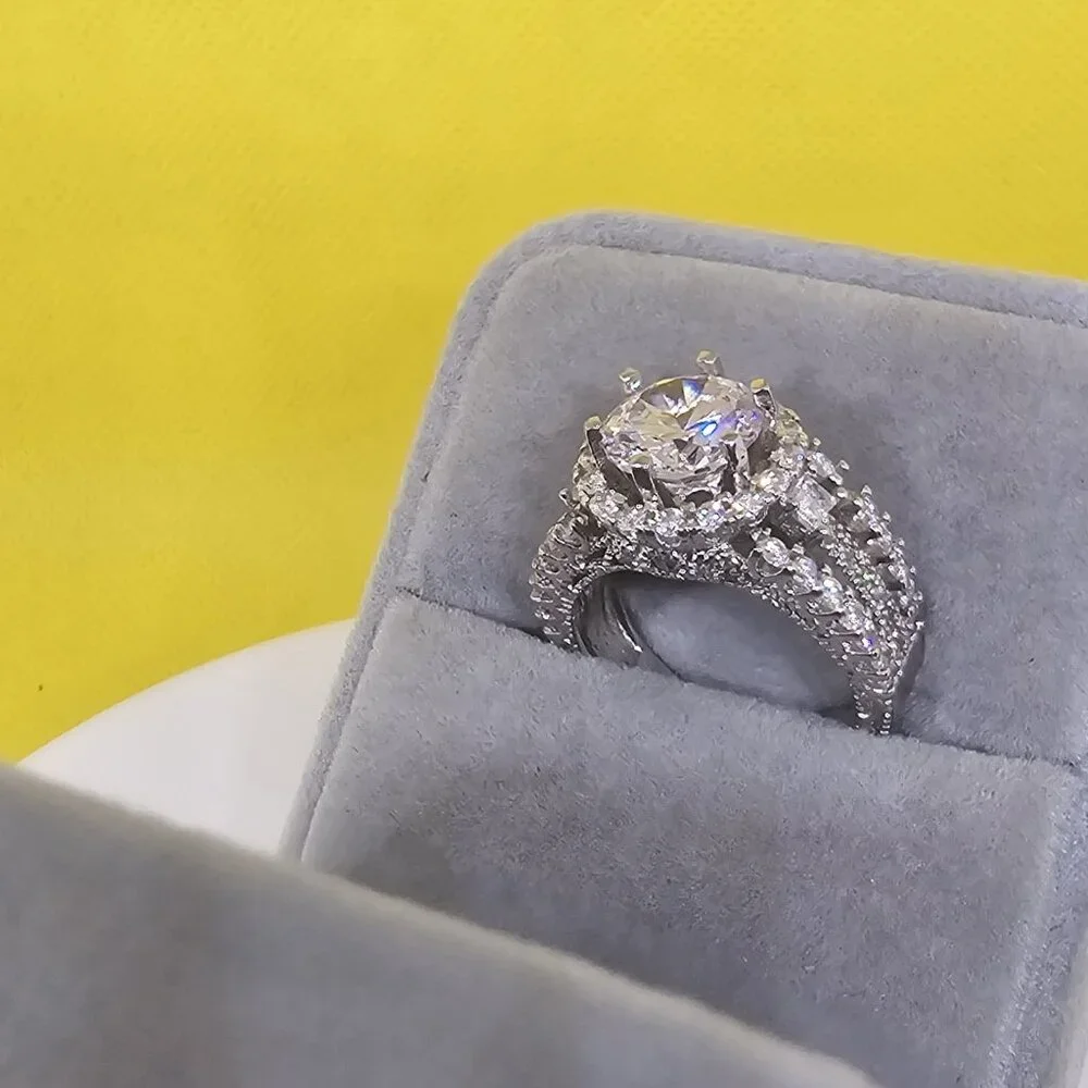 Exquisite 3CT Micro Pave Statement Ring • 18K White Gold EP • Brilliant Sparkle